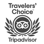 It's the Travelers' Choice TripAdvisor emblem, featuring an owl surrounded by laurel leaves, signifying a prestigious recognition. logo on footer section.